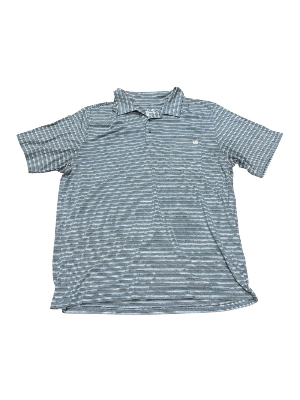 HUK Performance Polo Shirt Mens XL Blue Striped Short Sleeve Fishing Golf Casual